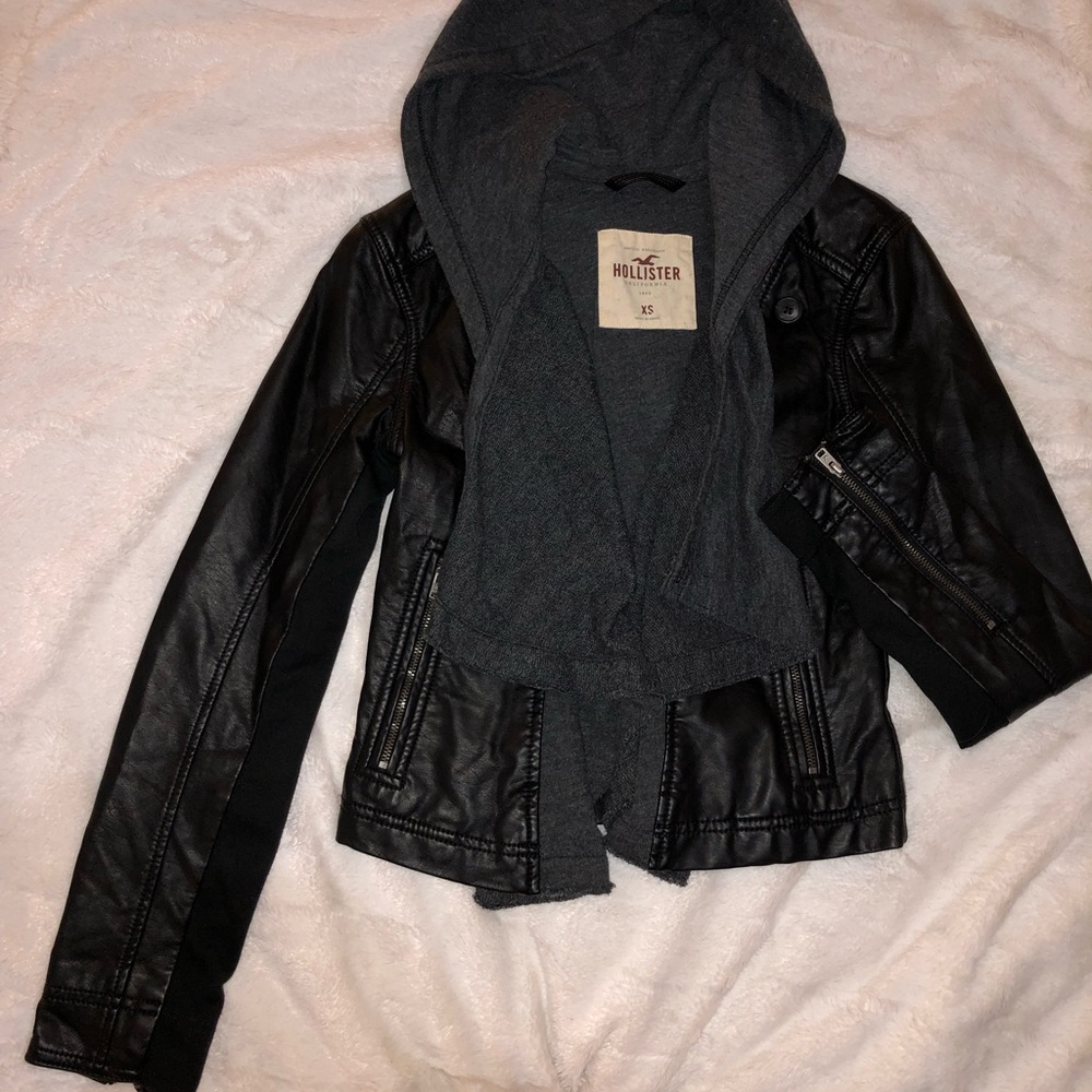 Hollister hooded faux leather jacket